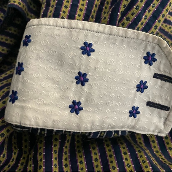 Robert Graham Shirt Mens Small Blue White Striped Tailored Fit Floral Flip Cuff - Picture 11 of 11